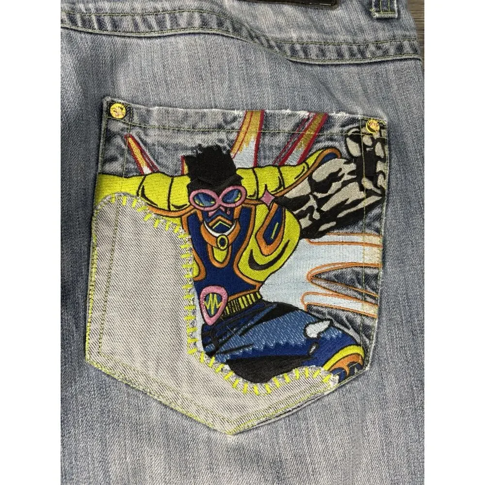 Miskeen Jeans Mens 44 Originals Streetwear Straight Embroidered Patchwork Y2K